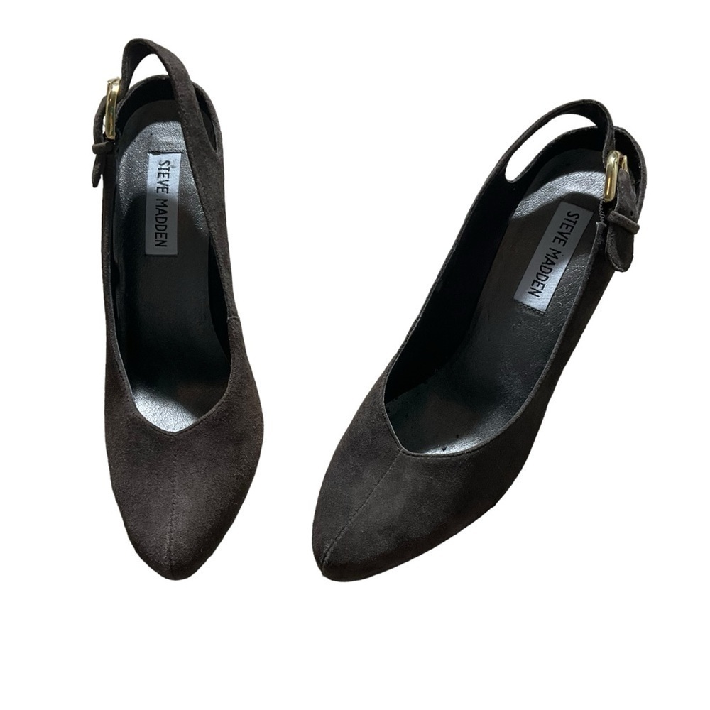 Steve Madden Suede Brown Leather Slingback Heels Size 7.5 - Picture 3 of 5